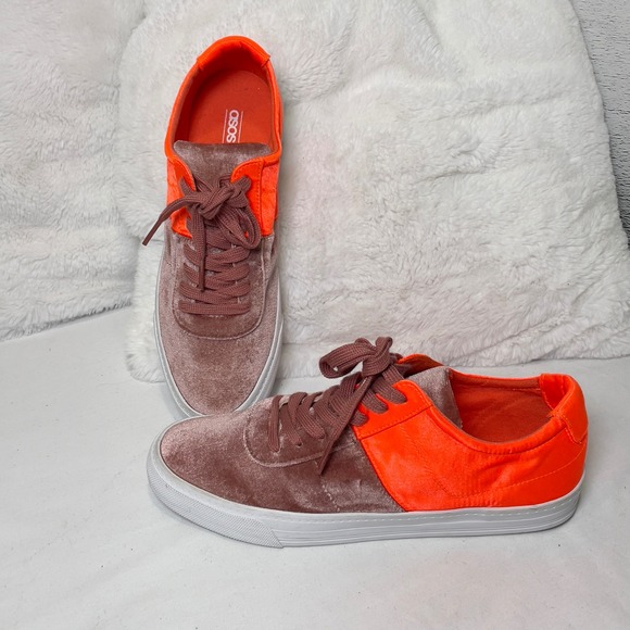 ASOS Shoes - ASOS Velvet Sneakers Women's‎ Size 7 Mauve Pink Orange Accent Lace Up Shoes